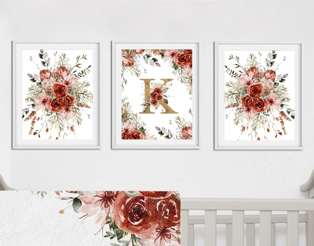 Boho Rust Nursery Print, Nursery Wall Art, Bohemian Florals Nursery