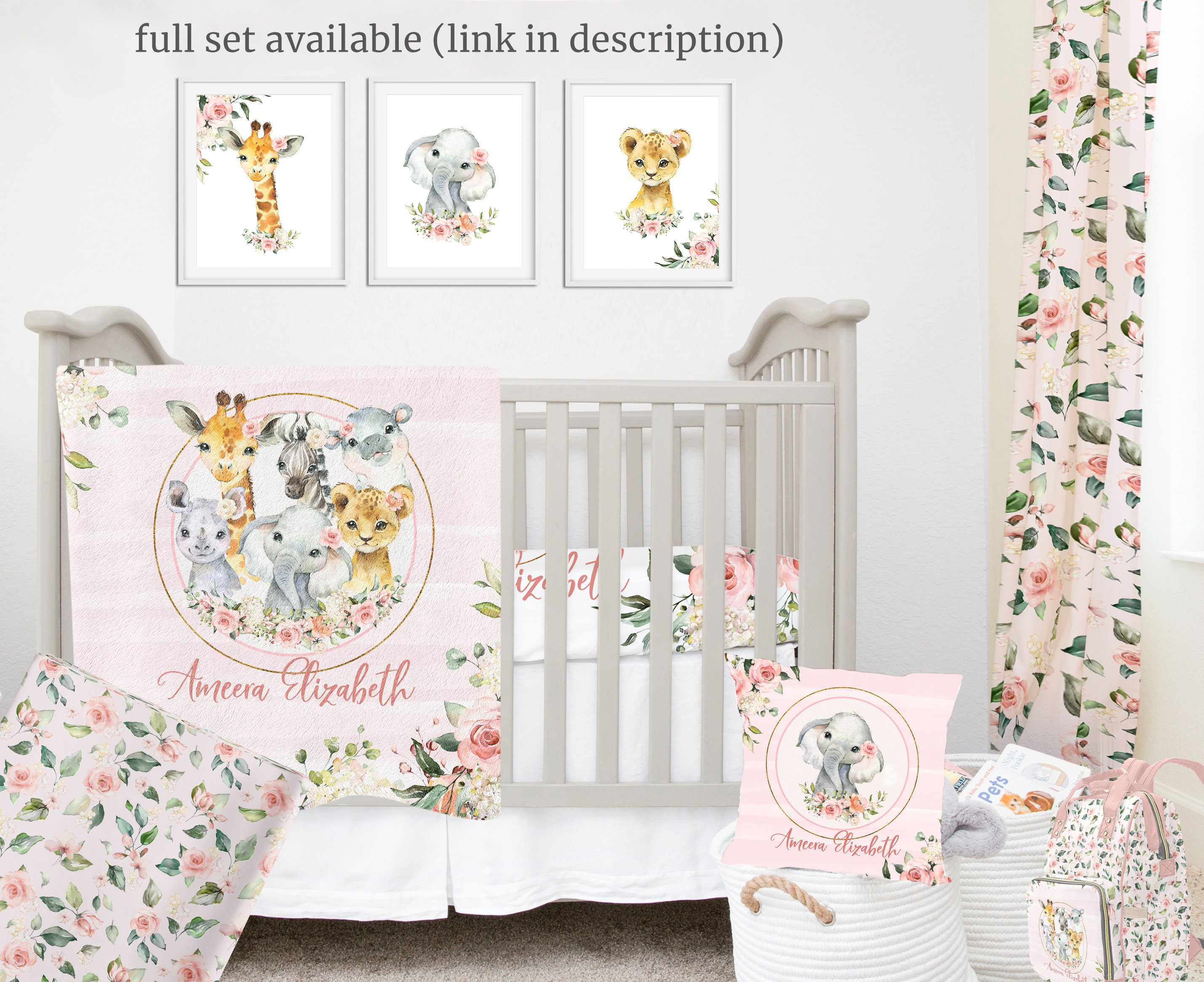 Safari Animals Girl Bedding Set: Blush Pink Floral Comforter - Etsy