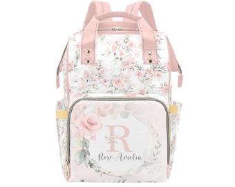 Personalized Roses Diaper Bag Backpack: Expecting Mom Gift