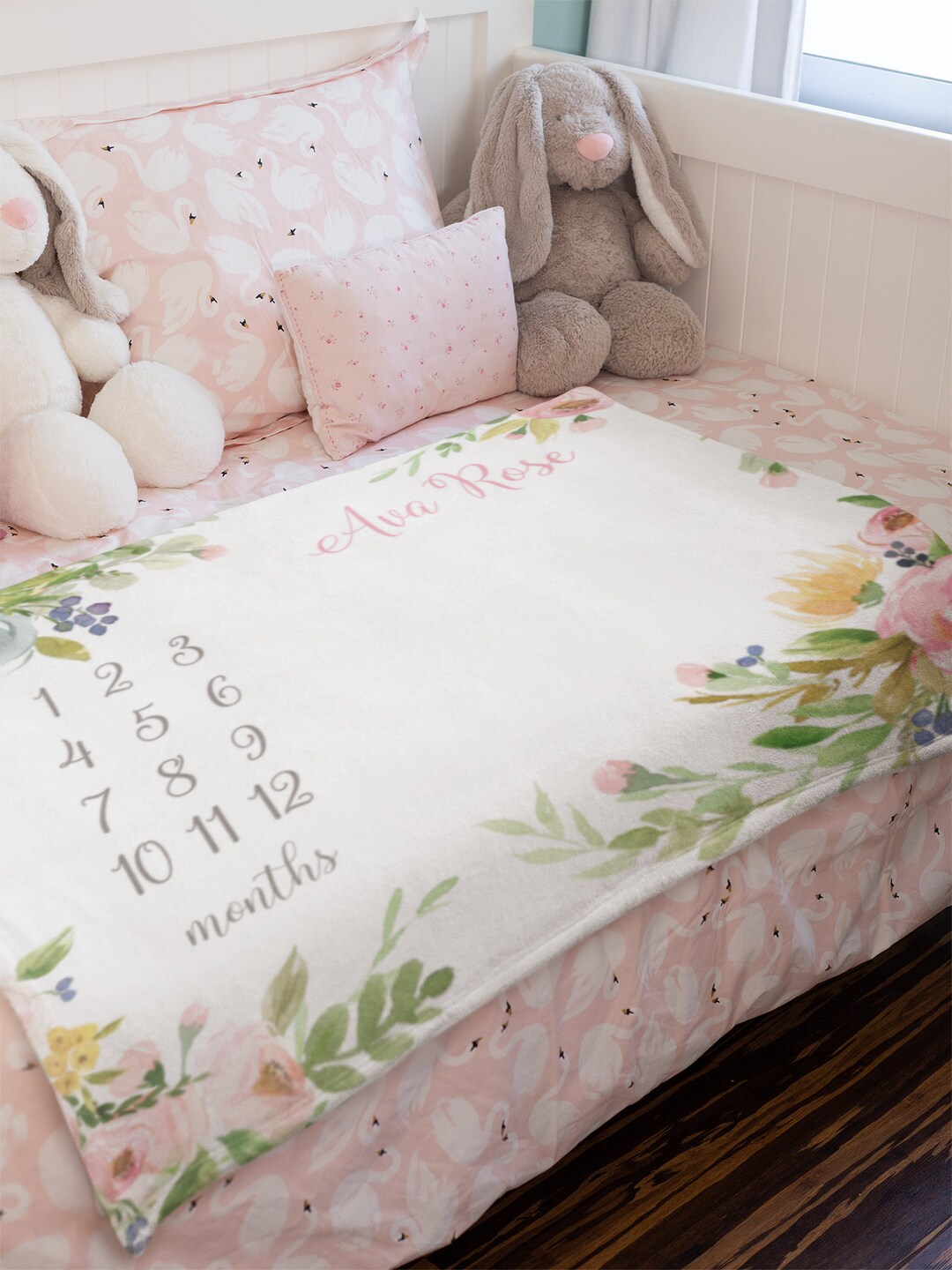 Milestone Blanket for Girl Pink Floral Milestone Blanket Girl Etsy