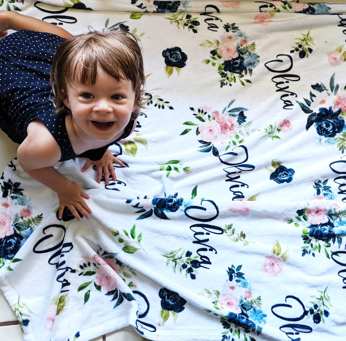 Receiving Personalized Baby Blanket Pink Blush Navy Blue Etsy