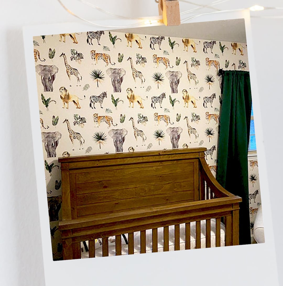 Jungle Wallpaper Nursery ,safari Animals Wallpaper , Elephant Giraffe ...