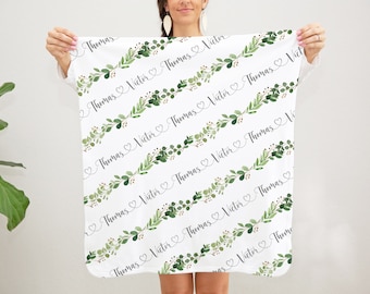 Greenery Baby Blanket / Gender Neutral Baby Swaddle / Leaves foliage swaddle/ Newborn Baby Blanket / Eucalyptus Personalized Blanket