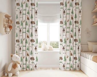 Woodland Nursery Curtains: Bear, Fox, Deer Window Panel