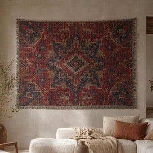 Vintage Style Tapestry Wall Hanging, Boho Rustic Wall Decor, Persian Inspired Textile Art, Large Neutral Home Decor, Woven Rug Wall Art