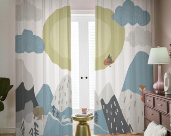 Mountains Nursery Curtains: Scandinavian Boho Window Panel