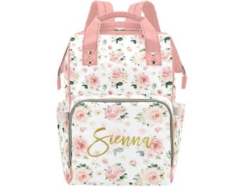 Personalized Floral Diaper Bag Backpack: Multiuse Baby Bag