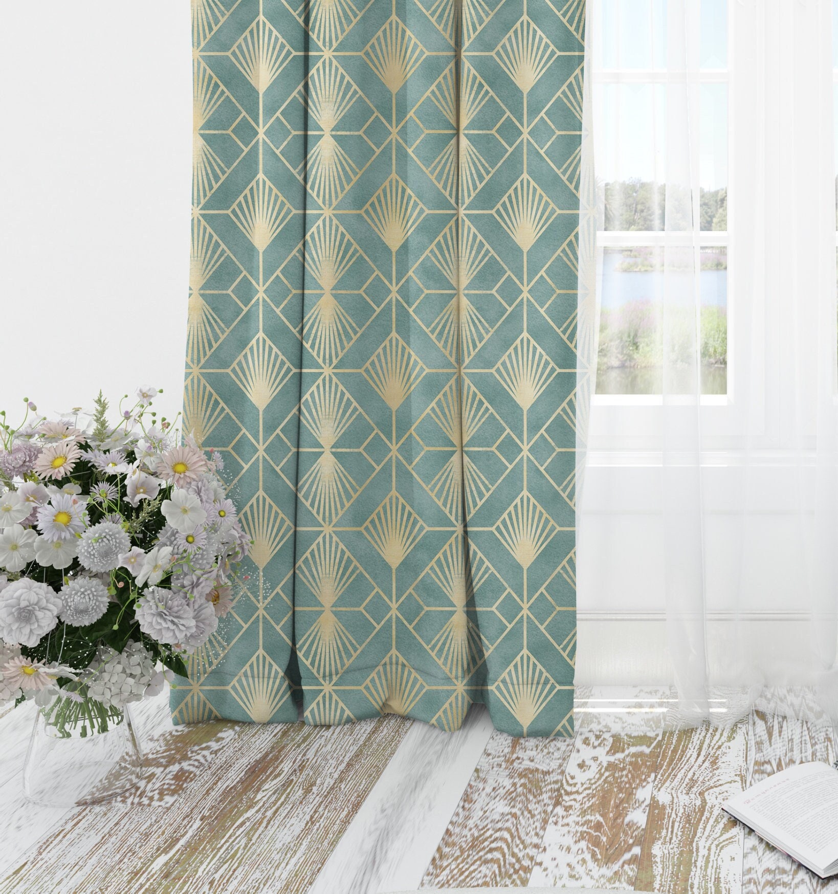 Blackout Curtains Living Room Gold Curtains Elegant Curtain Panels Luxury Curtains Teal Curtain Golden Curtains Custom Curtains Etsy