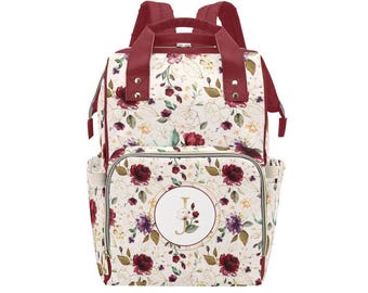 Personalized Floral Diaper Backpack: Monogrammed Baby Bag, Expecting Mom Gift