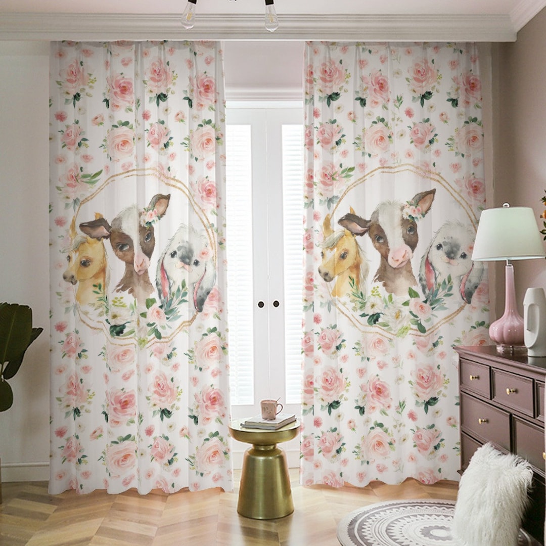 Farm Animals Nursery Curtains, Blush Pink Curtains for Nursery, Nursery