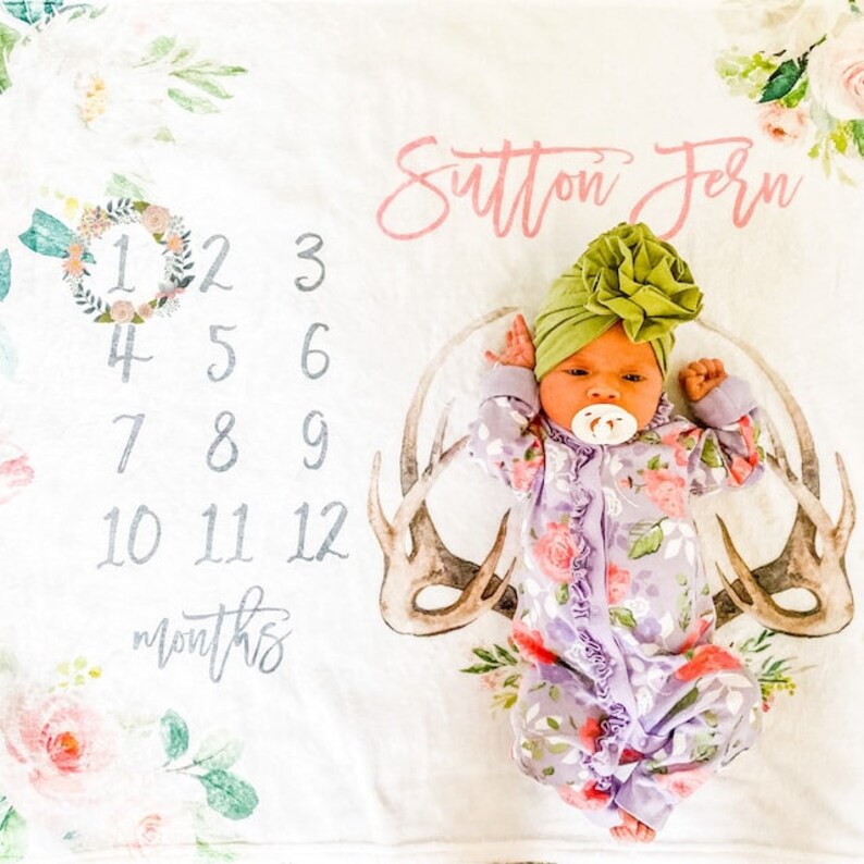 Antlers Woodland Milestone Blanket Girl / Antlers Deer Baby Etsy