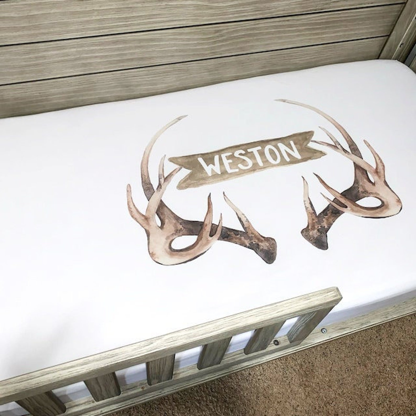 Crib Sheet Baby Boy Woodland Custom Nursery Bedding Antlers Etsy