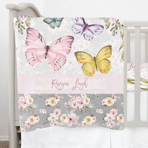 Butterfly Baby Blanket floral, Butterfly personalized blanket, Butterfly Crib Bedding Set, Butterfly Baby Shower Gift, Butterfly Nursery