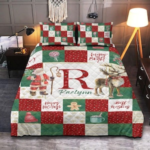 Christmas Personalized Quilt: Patchwork Bed Cover with Name