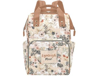 Personalized Floral Diaper Bag Backpack: Monogrammed Baby Bag
