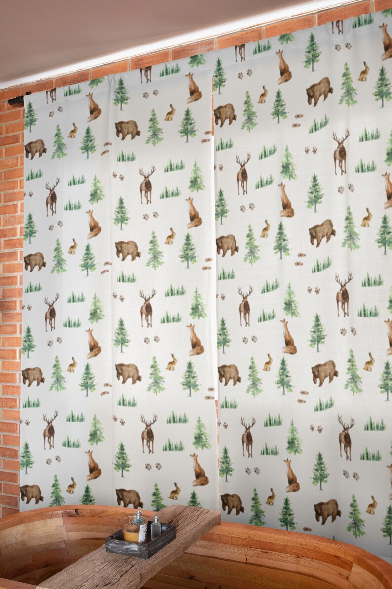Woodland Nursery Curtains baby room curtains bear fox Etsy