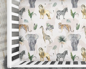 Safari Crib Sheet, Crib bedding, Gender neutral Baby Bedding, Baby Shower Gift, Safari Animals Nursery Bedding, Safari baby bedding