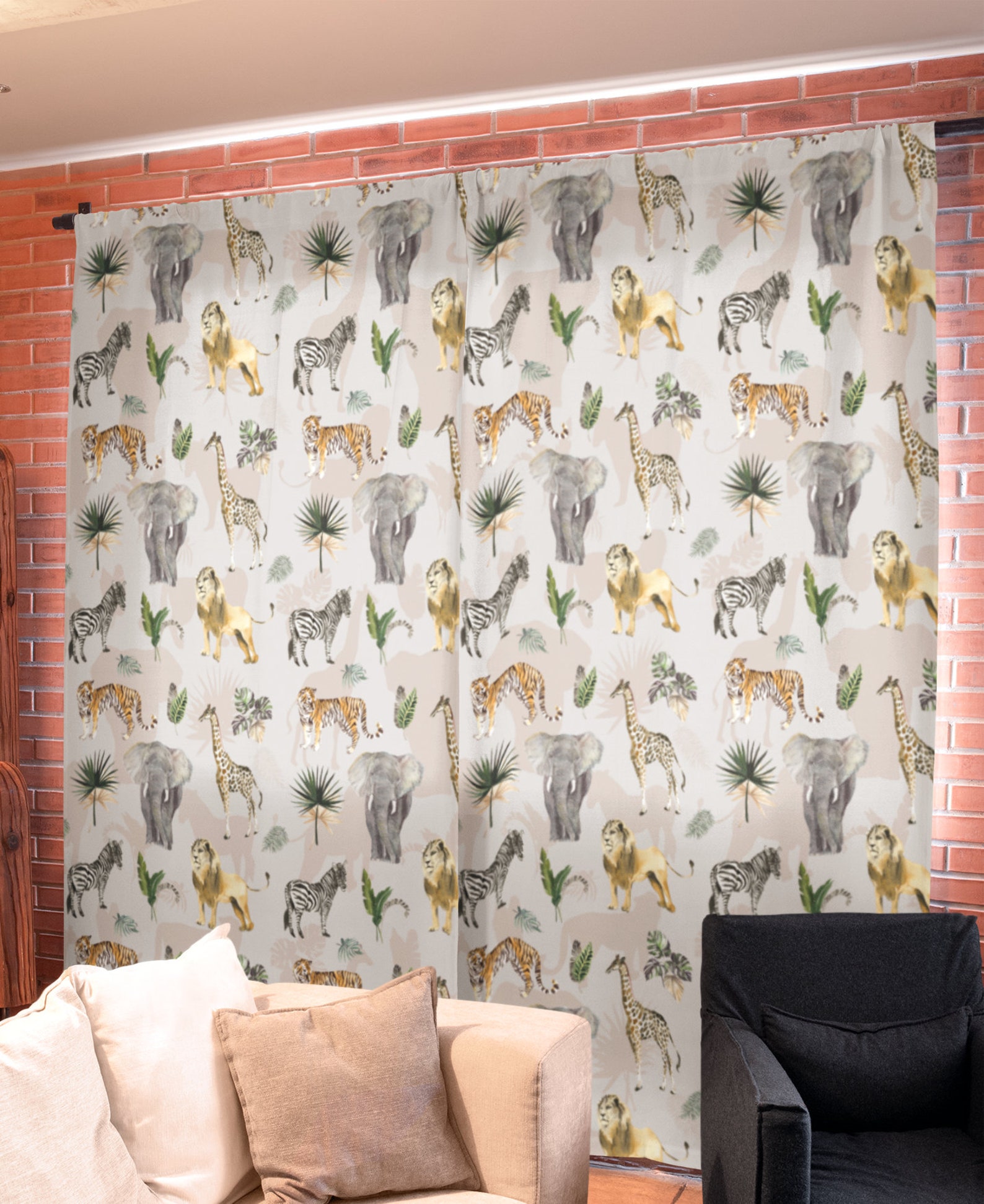 Safari Nursery Curtainsjungle Animals Curtains Elephant Etsy