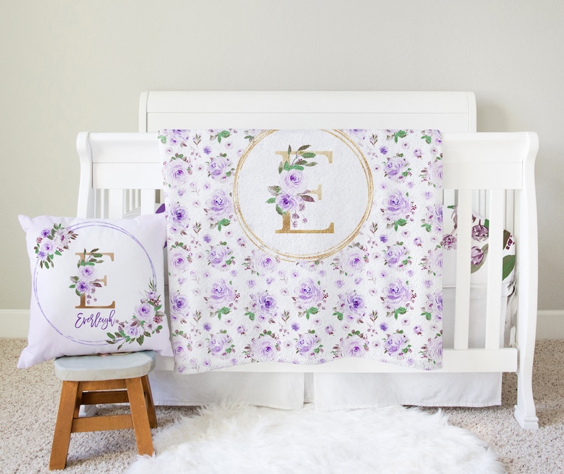 Floral Girl Crib Bedding Purple Roses Baby Bedding Set Etsy
