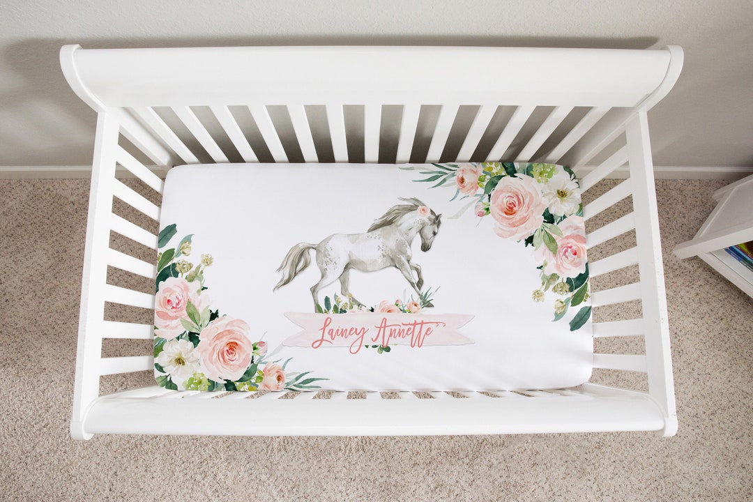 Personalized Floral Horse Crib Sheet for Baby Girl Nursery Etsy