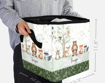 Woodland-opbergmand voor babykamer: gepersonaliseerd canvas speelgoed- en luiercaddy