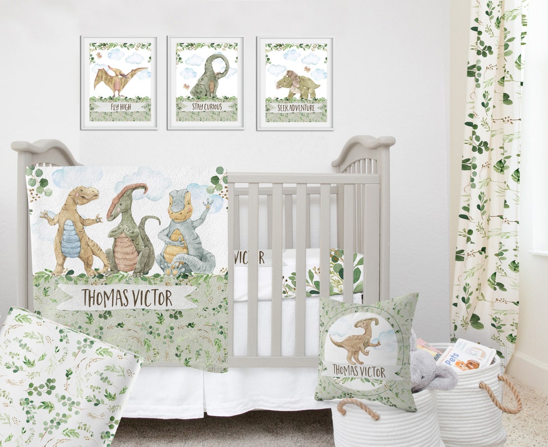 Dinosaurs Crib Bedding Set, Dinosaurs Baby Boy Crib Bedding, Baby Boy