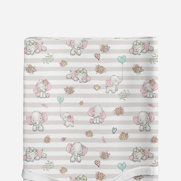 elephants changing pad cover, elephants changing table cover, elephant baby bedding, girl nursery bedding, baby changing pad with elephants