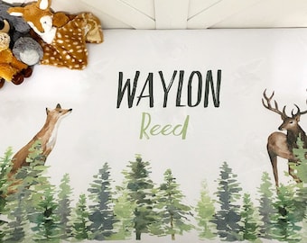 Crib sheet baby boy, Woodland custom nursery bedding, Forest animals personalized crib bedding, Fox crib sheet, buck woodland nursery boy
