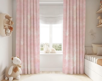 Pink Dotted Nursery Curtains: Watercolor Baby Room Window Drapes