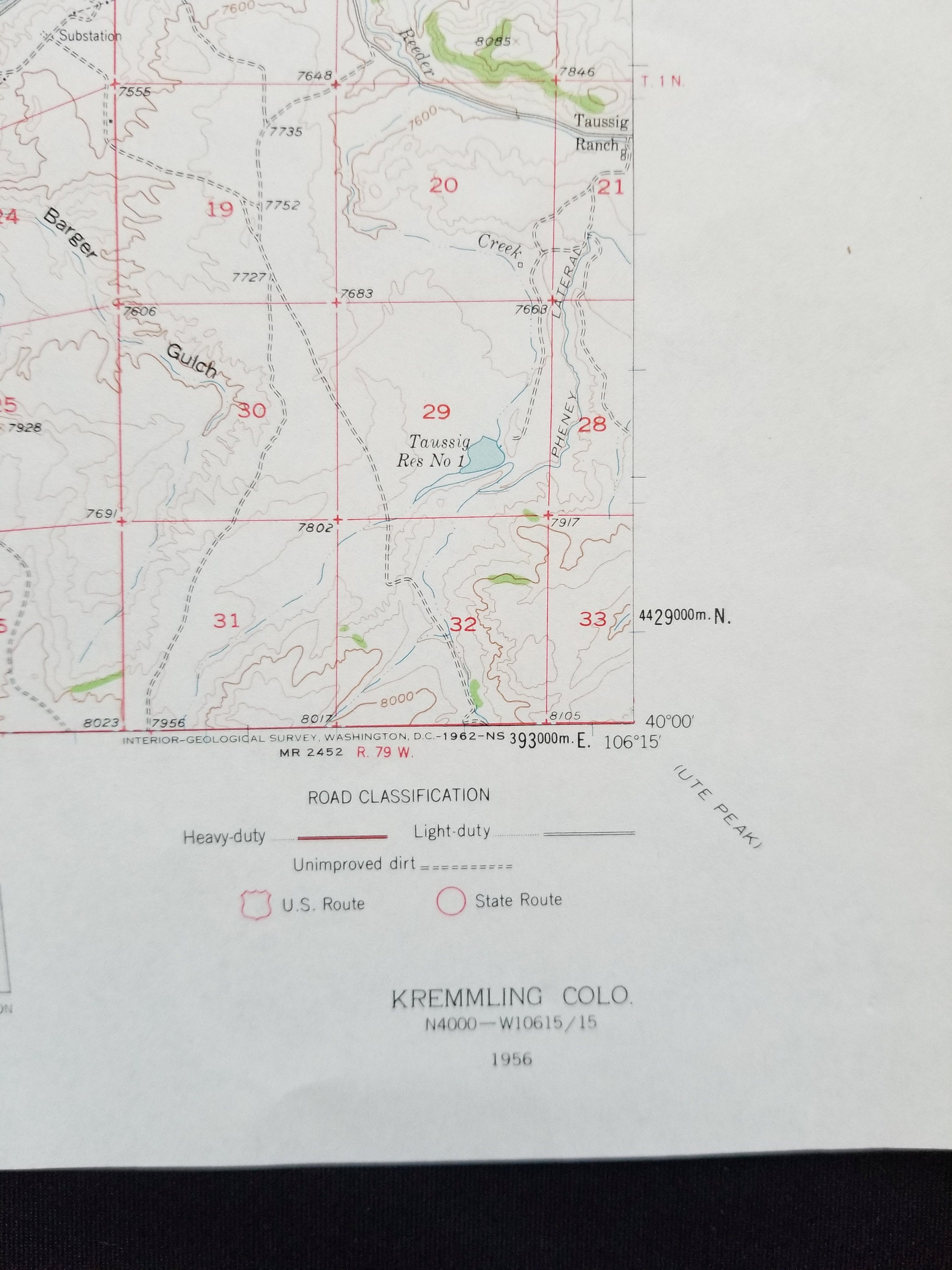 Antique KREMMLING COLORADO Topo Map. Vintage 1956 USGS Map for Framing