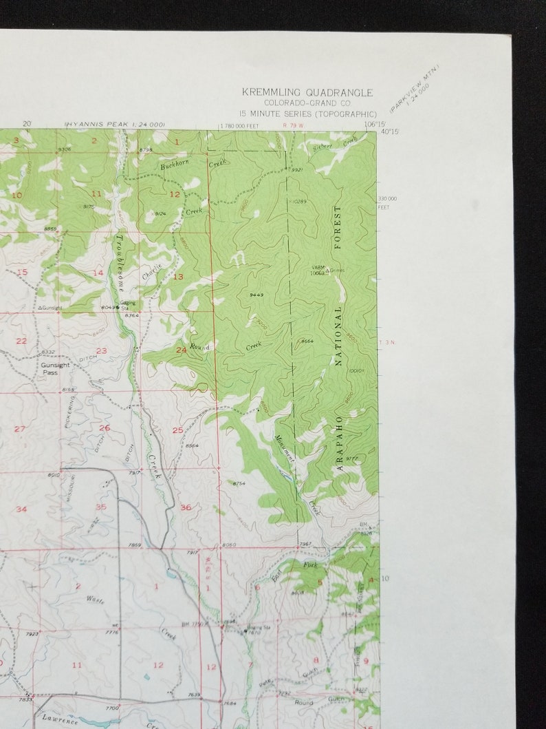 Antique KREMMLING COLORADO Topo Map. Vintage 1956 USGS Map for Framing