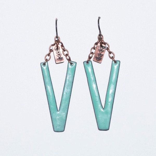 Turquoise Enamel V Earrings