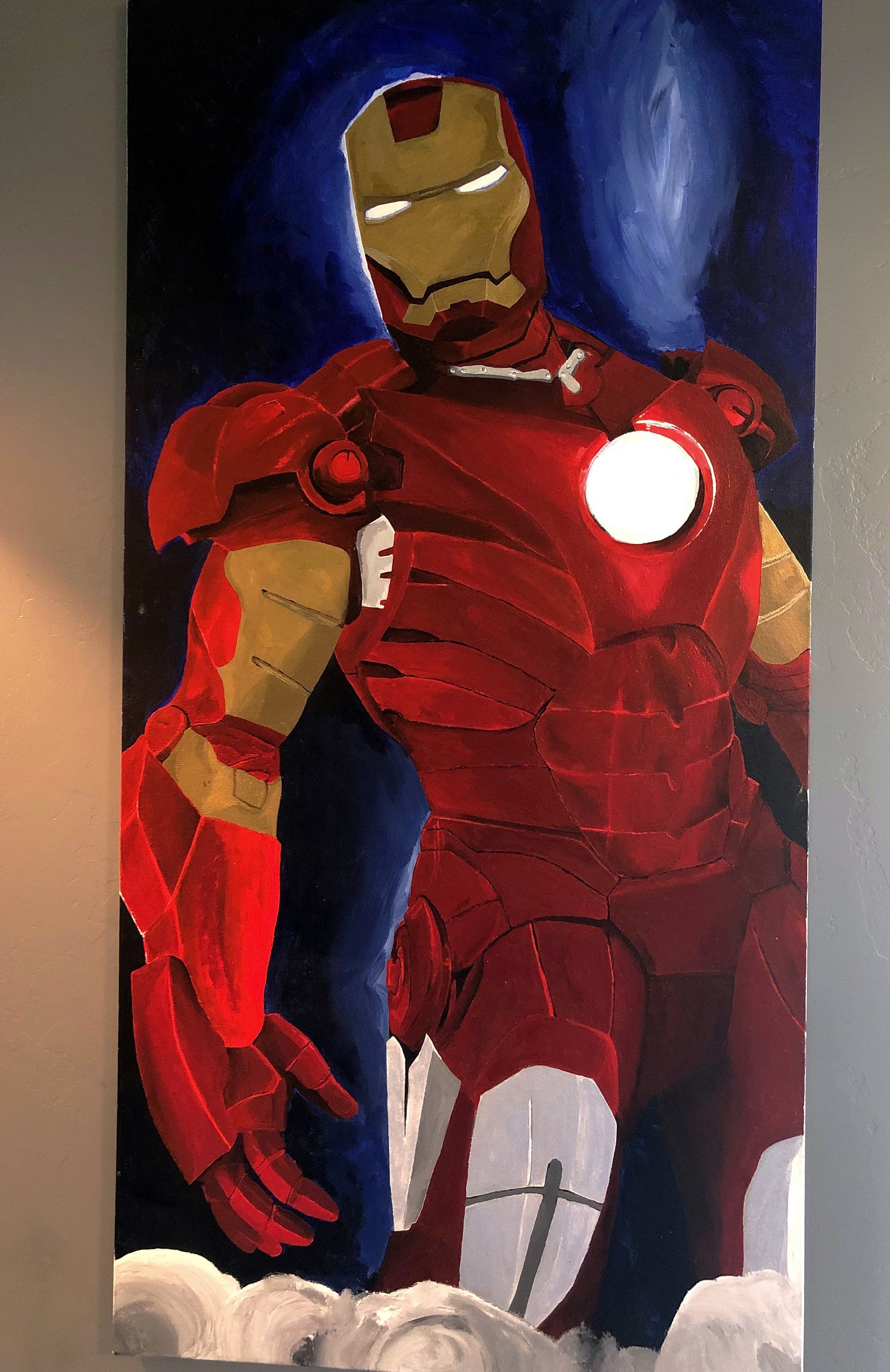 Iron Man painting acrylic on canvas 4ft by 2 ft different sizes and prices available. Made to order