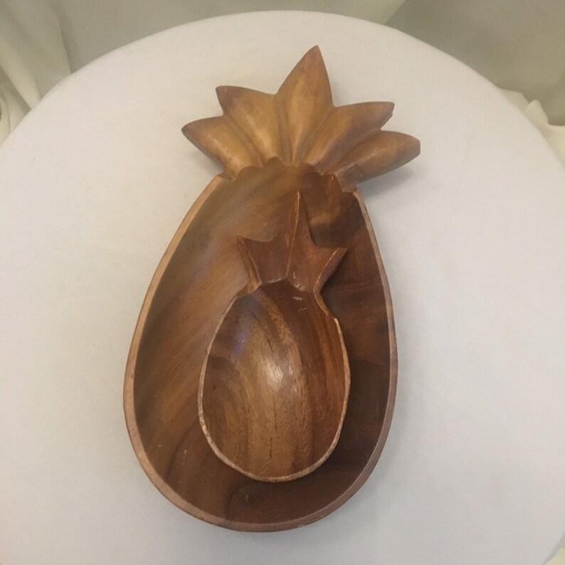 Vintage wooden pineapple dishes set of 2 wooden pineapples Etsy