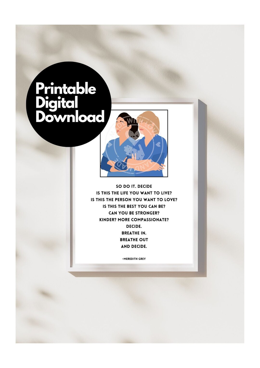 Printable Digital Grey's Anatomy Inspired Quote Meredith Etsy