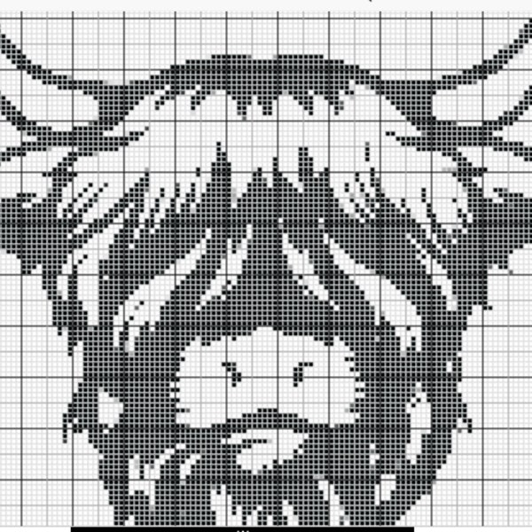 Highland Cow Single Crochet or C2C graph w/ written instructions- Highland Cow Crochet graph - PDF - Downloadable crochet graph - Highland