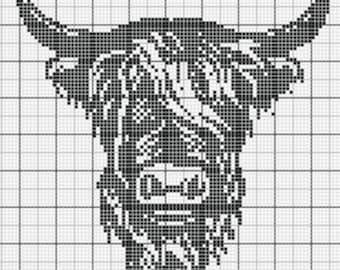 Highland Cow Single Crochet or C2C graph - Highland Cow Crochet graph - PDF - Downloadable crochet graph - Highland Cow Blanket