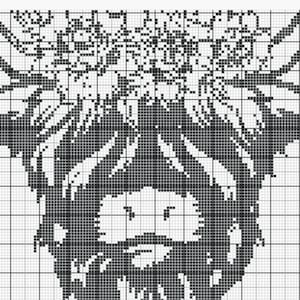 Highland cow w/ flower crown - Single Crochet or C2C graph - Highland Cow Crochet graph - PDF - Downloadable crochet graph - Highland Cow Bl
