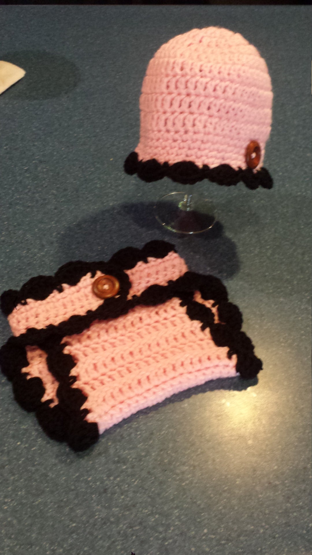 Newborn Matching Hat & Diaper Cover, Girl, Pink and Black - Etsy