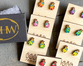 Among Us Earrings, Among Us Studs, Among Us Crown Eco Friendly Earrings, Hand Painted Earrings, Among Us Gift, Among Us Birthday
