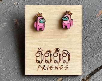 Among Us Earrings, Among Us Studs, Among Us Crown Eco Friendly Earrings, Hand Painted Earrings, Among Us Gift, Among Us Birthday