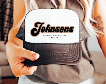 Personalized Retro Trucker Hat - Family Name "Raising Champions" Since [Year of Birth] - Snapback Closure