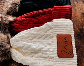 Gorros con pompón personalizados para mujer, gorro de punto trenzado para ella, regalos de Navidad para ella, regalo de Navidad, regalo único,