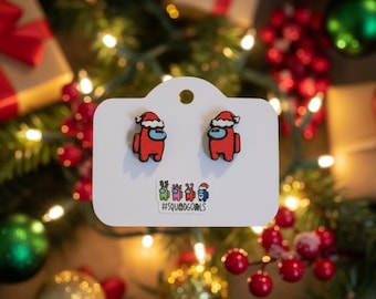 Among Us Earrings, Among Us Studs, Among Us Santa Eco Friendly Earrings, Hand Painted Earrings, Among Us Gift, Among Us Birthday, Christmas