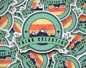 Think Celestial Retro Sun Mountain Sticker, Christian Sticker, Small LDS Gift,