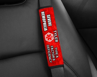 Emergency Seatbelt Cover, Hemophilia Awareness. Medical Seat Belt Cover, Severe Hemophilia Type A Awareness,