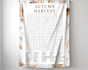 Fall Word Search Blanket, Family Gift, Interactive Present, Puzzle Lover Gift