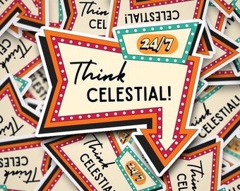 Think Celestial Retro Sign Sticker, Christian Sticker, Small LDS Gift,