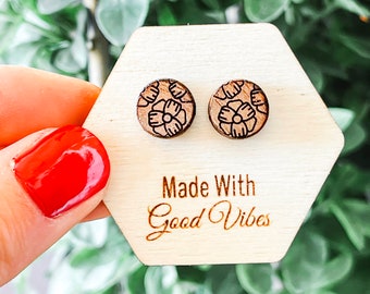 Flower Studs, Walnut Studs, hypoallergenic earrings, minimalist Earrings, Recycled Wood Earrings