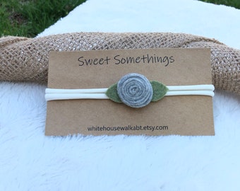 Stone Gray Rose Headband, Little Girl Headband, One Size, Nylon Headband, Cute Headbands, Baby Head Band,New Born Headband